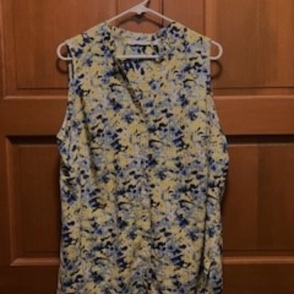 Notations WOMAN button up sleeveless TOP  2X yellow/blue/green preowned - Picture 1 of 4